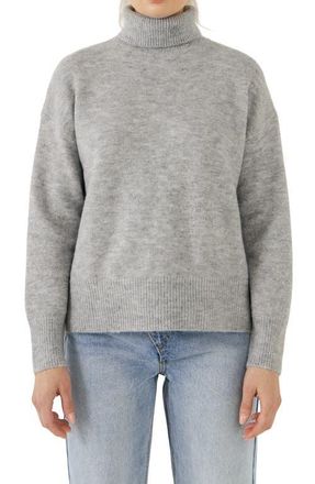 English Factory Notch Hem Turtleneck Sweater in Grey at Nordstrom, Size X-Small