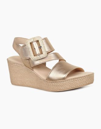 Gabor Womens Embrace Womens Wedge Sandal - Champagne Met Lea - Size: 4.5