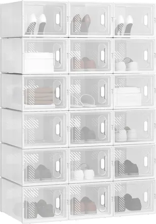 Woltu 18x Cajas De Zapatos Transparentes Cajas Para Zapatos De Pl&aacute;stico Apilables Y Plegables Organizador De Almacenamiento De Guardarropa Contenedor Zapato