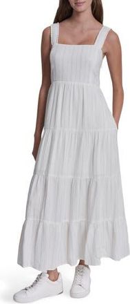 DKNY Sleeveless Tiered Cotton Gauze Sundress in Gold Strip at Nordstrom Rack, Size X-Small