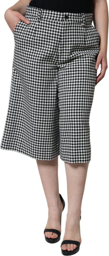 Black White Houndstooth Cropped Wide Leg Womens Pants