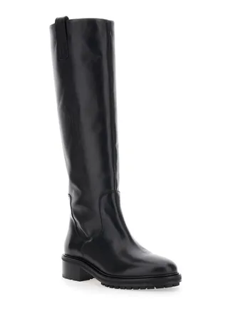 Aeyde Womens Knee-High Boots Henry Black Leather Calf