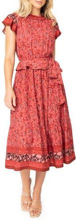 Gibsonlook Harvest Moon Floral Paisley Side Bow Midi Dress in Brgndy Spice Prt at Nordstrom Rack, Size Xx-Small