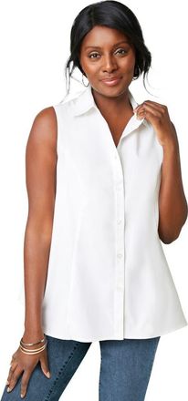 Jessica London Stretch Cotton Poplin Sleeveless Shirt in White at Nordstrom, Size 14