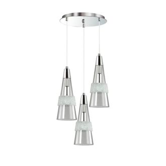 Netlighting Emilia Ceiling Cluster Pendant 3 Light E14 Round Chrome Crystal in Grey