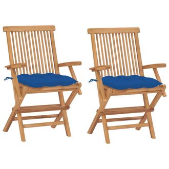 vidaXL Vidaxl - Sillas De Jard&iacute;n 2 Uds Madera Maciza De Teca Con Cojines Azules