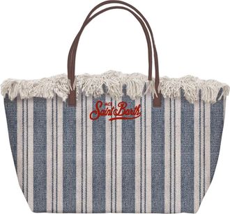 MC2 Saint Barth City Bag Mid Fringe - Dames - Tassen - Blauw - Maat: ONE Size Katoen