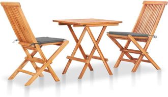 vidaXL Set De Bistr&oacute; 3 Pzas Con Cojines Grises Madera Maciza De Teca Vidaxl