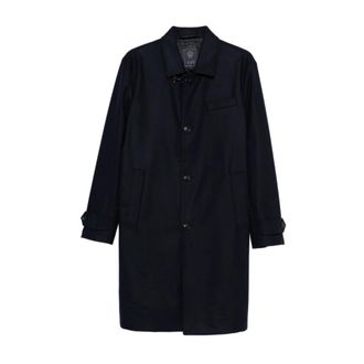 Fay Blauwe Wollen Jas met Knopen - Heren - Mantel - Blauw - XL - Wol - Jassen