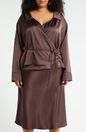 Renee C Faux Wrap Satin Top in Chocolate at Nordstrom Rack, Size 1 X