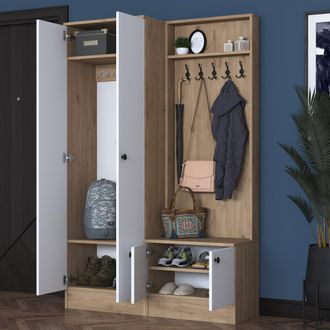 Dmora Mueble De Entrada Rezzato, 5 Estantes, Perchero, 4 Puertas, 120x36x183h Cm Blanco