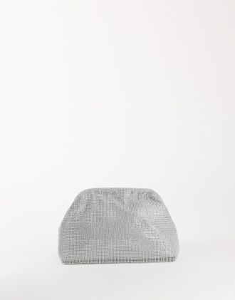 Topshop Golde pochette media con strass argentati-Argento