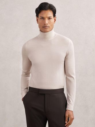 Reiss Beige Merino Wool Roll-neck Jumper, M