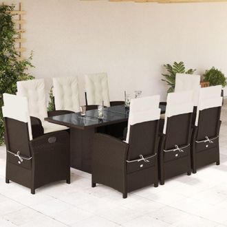 vidaXL Set Comedor Para Jard&iacute;n 9 Pzas Y Cojines Rat&aacute;n Sint&eacute;tico Marr&oacute;n Vidaxl