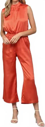 Fate Satin Open Back Romper In Orange