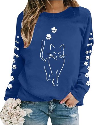 Generic Christmas Christmas Cat Sweatshirts Christmas Lights Shirt Crewneck Holiday Pullover Sweater Long Sleeve Pullover Blouse Crew Neck Oversized Christmas