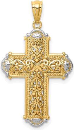 Diamond2Deal 14k Yellow Gold White Rhodium Diamond-Cut Reversible Cross Pendant