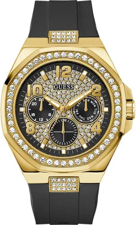 Guess Crystal Detail Multifunction Silicone Strap Watch, 46mm in Black/gold at Nordstrom