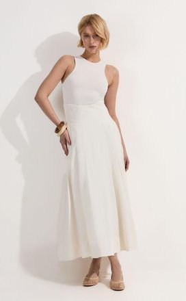 Karen Millen Womens Viscose Linen Tailored Full Skirted Midaxi Skirt - White - Size 14 UK