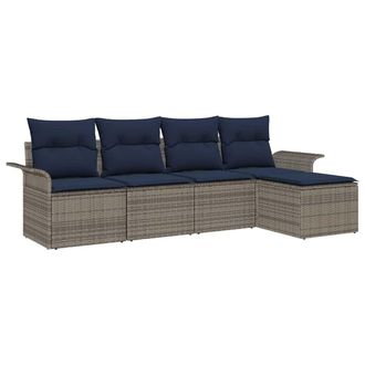vidaXL Conjunto De Sof&aacute; De Jard&iacute;n Con Coj&iacute;n 5 Pcs Gris Rat&aacute;n Sint&eacute;tico Vidaxl