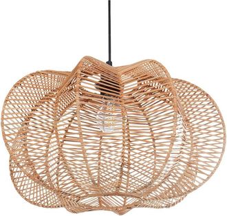 Beliani L&aacute;mpara Colgante Pantalla De Rat&aacute;n Base De Hierro Estilo Boho Natural Kibi