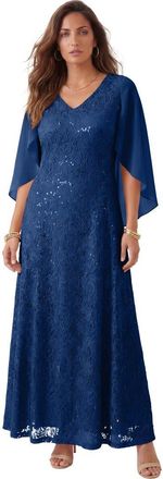 Roaman's Plus-Size Allover Lace Gown With Capelet in Evening Blue at Nordstrom, Size 20