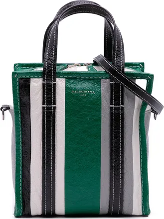 Balenciaga Pre-owned Womens Bazar Tote Striped Leather - Dark Green - One Size