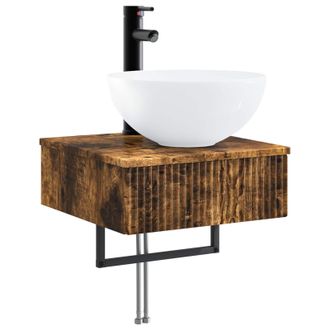 vidaXL Lavabo De Lavado Montado En La Pared Roble Ahumado Vidaxl