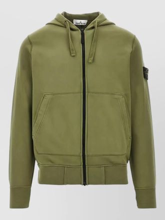 Stone Island hooded zip sweatshirt drawstring ribbed hem