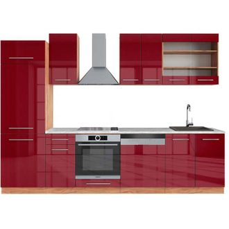 Vicco Mueble De Cocina Fame-line, Burdeos Brillo Intenso/roble Dorado, 300 Cm, Et M&aacute;rmol, Vicco