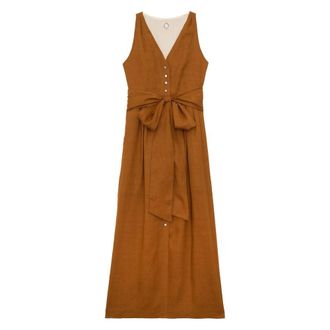 Ines De La Fressange Ambre Tie Dress - Dames - Maxi kleedjes - Bruin - XS - Linnen - Kleedjes