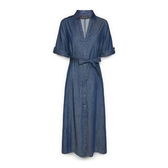 Elena Miro Lange overhemdjurk met riem - Dames - Shirt Kleedjes - Blauw - 5XL - Katoen - Kleedjes