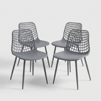 Oresteluchetta Juego De 4 Sillas De Dise&ntilde;o Moderno Perforado Para Interior Y Jard&iacute;n Emmel - Gris