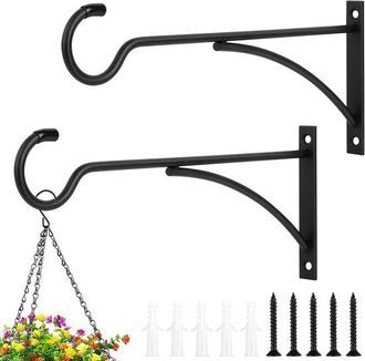 No Brand 2 Ganchos De Pared Resistentes Para Uso Interior Y Exterior: Soportes Met&aacute;licos Para Colgar Cestas, Macetas Y Faroles