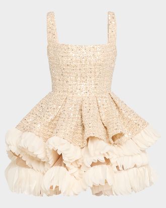 Bronx and Banco Catalina Beaded Fit-&-Flare Ruffle Mini Dress