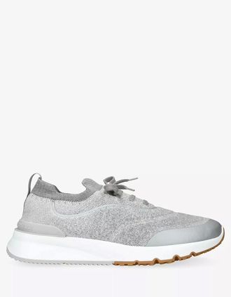 Brunello Cucinelli Mens Knitted Sneakers Grey - Cream - Size: 10