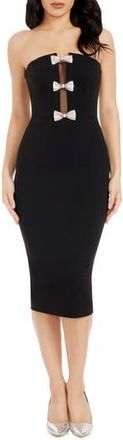 Dress The Population Erica Sequin Bow Strapless Cocktail Sheath Dress in Black-Silver at Nordstrom Rack, Size Xx-Small