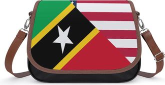 Generic USA And Nevis Flag Crossbody Bag Womens Handbag PU Message Bags Shoulder Purse with Adjustable Strap