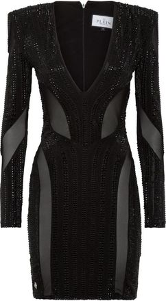 Philipp Plein Padded Shoulder Mini Dress - Dames - Feestkleedjes - Zwart - L - Polyester - Kleedjes
