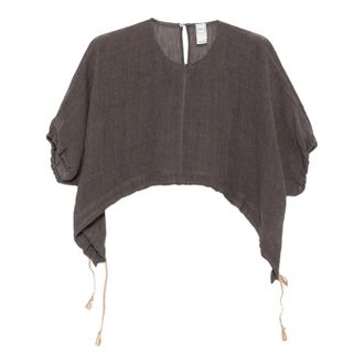 120% Lino 120% Lino, Blouses, female, Brown, Size: XL Short-Sleeved Linen Blouse