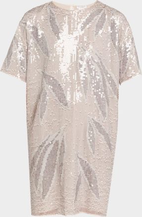 Brunello Cucinelli Sequined Silk Organza Short-Sleeve Mini Dress