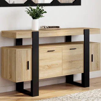 IDMarket Phoenix Aparador De 4 Puertas En Madera Y Negro 140 Cm
