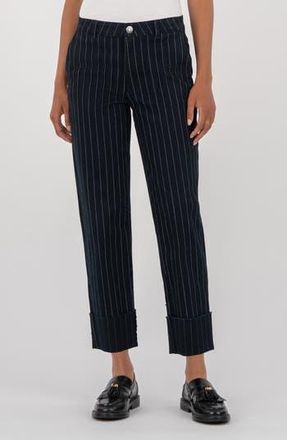 Kut from the Kloth Sienna Pinstripe High Waist Relaxed Straight Leg Jeans in Navy at Nordstrom Rack, Size 00