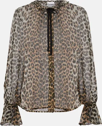 Ganni Blusa in chiffon con stampa leopardata