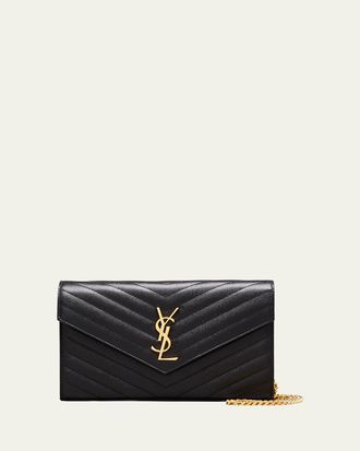 Saint Laurent YSL Monogram Large Wallet on Chain in Grained Leather