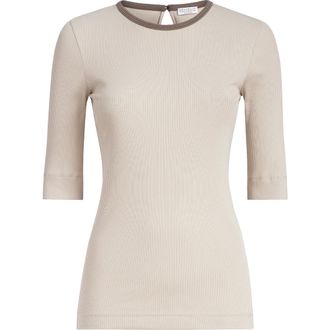 Brunello Cucinelli Ribbed jersey top in Beige at Nordstrom, Size Xx-Small Eu