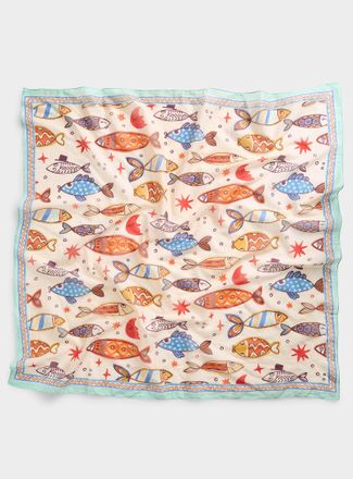 Simons Womens Whimsical school of fish 100% cotton large scarf