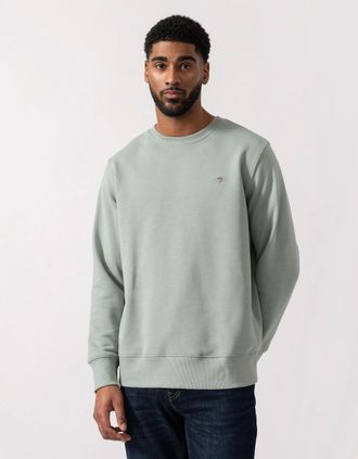 GANT Mens GANT Mens Regular Fit Shield Logo Crew Neck Sweatshirt - 10 Ceramic Grey - Green - Size: 42