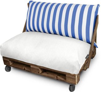 Happers Happers - Cojín para Palets Toldotex Blanco-Azul Set: Asiento 120x80x20 (Blanco-liso)+Respaldo 120x45x25 (rayado) Blanco-Azul