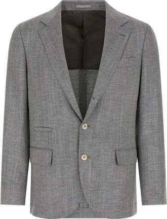 Brunello Cucinelli Chevron Deconstructed Blazer - Heren - Blazers - Grijs - M - Wol - Jassen